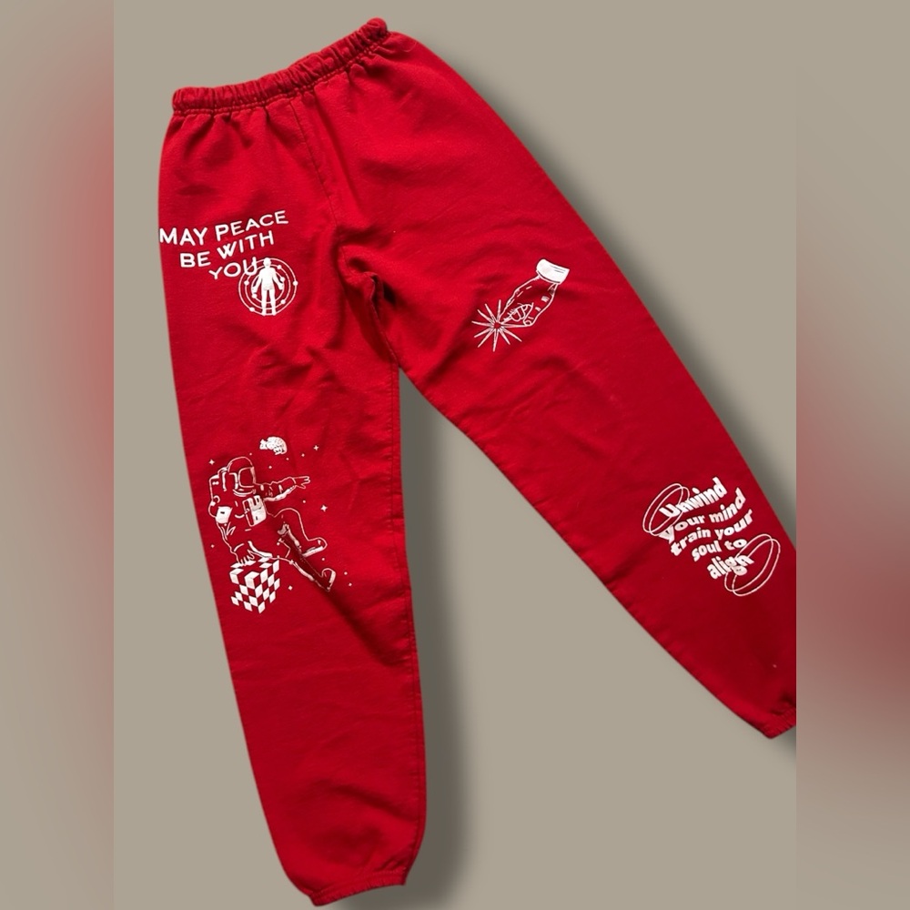 API THE LABEL  UNWIND YOUR MIND RED SWEATPANTS